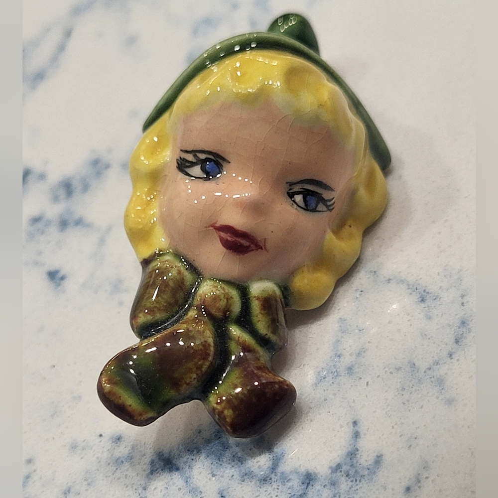 Vintage Small Ceramic Pixie Brooch